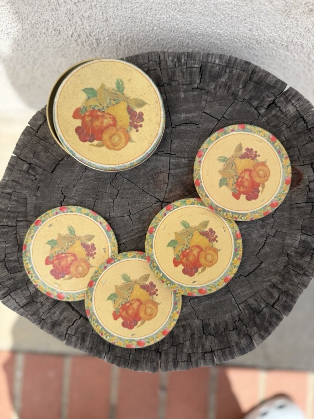 Vintage Fruit Tin Coasters Set of 5 with Lidded Tin Retro Kitchen Decor